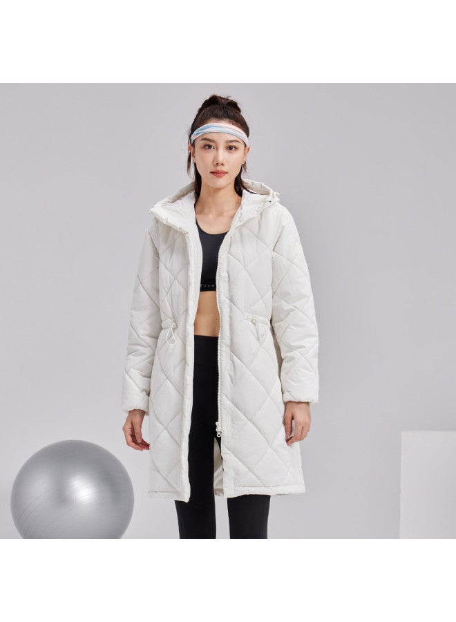 ERKE Women'S Winter Long Hooded Cotton Coat, Sporty Zip-Up Jacket, Warm Outerwear, Ladies' Tops - Image 2
