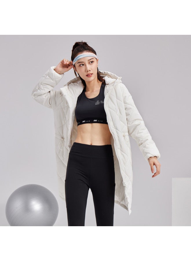 ERKE Women'S Winter Long Hooded Cotton Coat, Sporty Zip-Up Jacket, Warm Outerwear, Ladies' Tops - Image 3