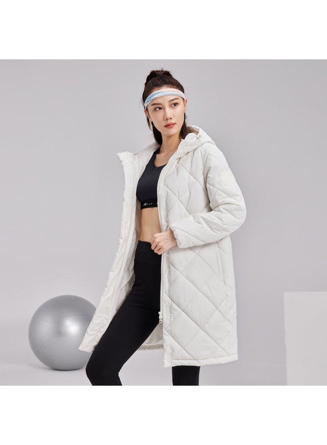 ERKE Women'S Winter Long Hooded Cotton Coat, Sporty Zip-Up Jacket, Warm Outerwear, Ladies' Tops - Image 4