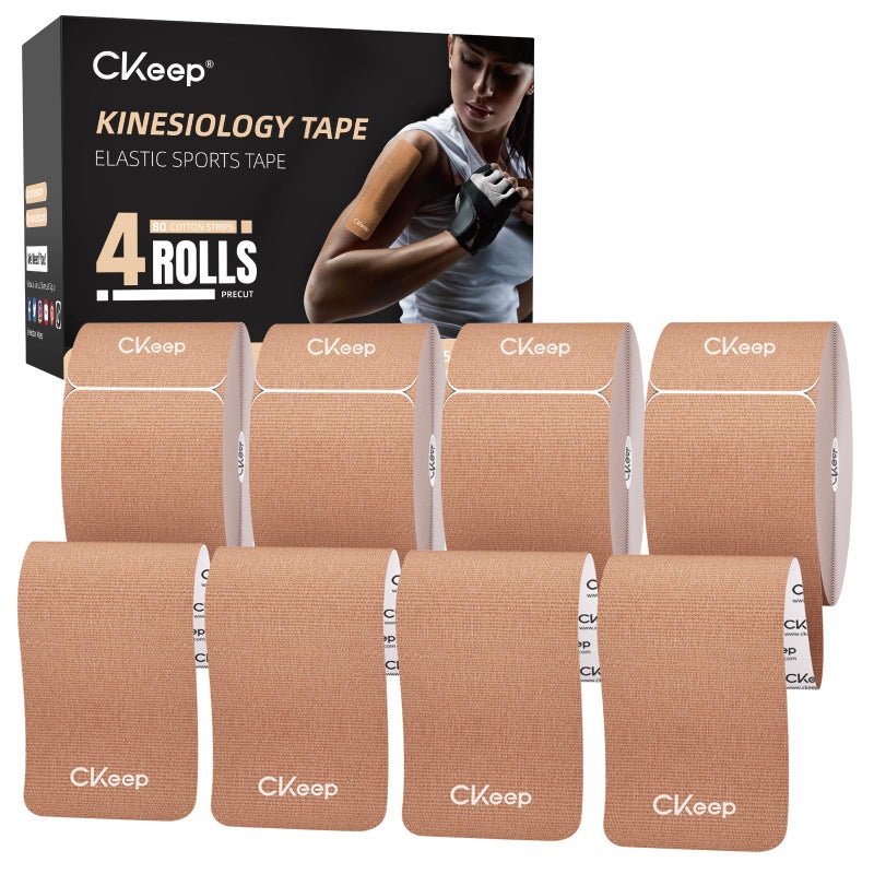شريط كينيسيوLOGY CKeep 4 رول قطن أصلي مرن رياضي 20 شريط مقصوص مسبقًا 10 شرائط لكل منها بيج مثالي لدعم العضلات والوقاية من الإصابات
