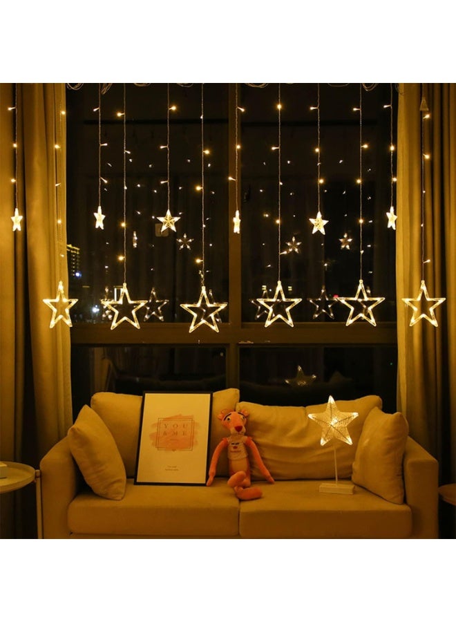 Star String Lights, 3.5M 138 LED Window Curtain Lights, Battery or USB Powered 12 Drops Hanging Decorative Lights for Ramadan Indoor Outdoor Decor, Warm White - Image 4