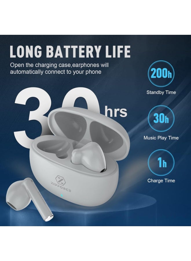 ZIPFORCE True Wireless Earbuds, in-Ear Bluetooth 5.3 Headphones 4-Mics ENC Clear Call, Bluetooth Earbuds Touch Control, IPX6 Waterproof TWS, Light-Weight Earphones, Grey - Image 3