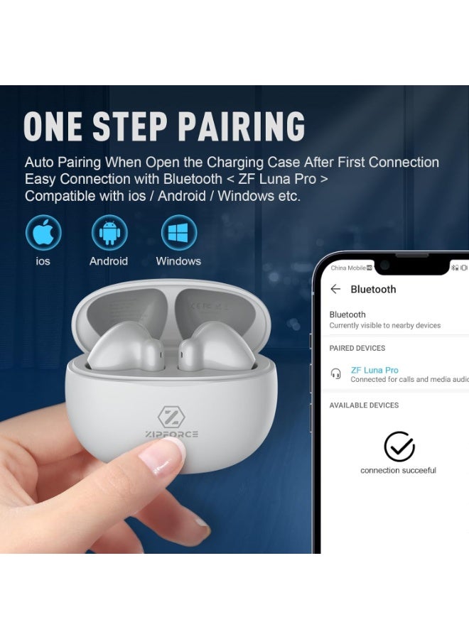 ZIPFORCE True Wireless Earbuds, in-Ear Bluetooth 5.3 Headphones 4-Mics ENC Clear Call, Bluetooth Earbuds Touch Control, IPX6 Waterproof TWS, Light-Weight Earphones, Grey - Image 2
