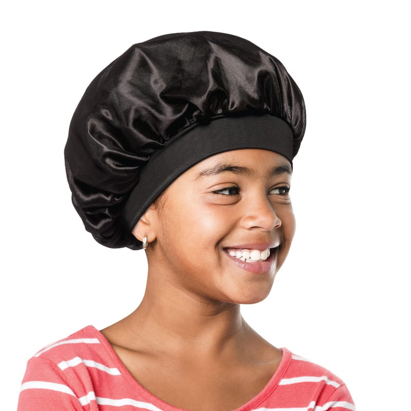 Red by Kiss Red by Kiss Kids Satin Bonnet with Wide Band Sleep Cap for Kids Bonnet for Boys and Girls Black