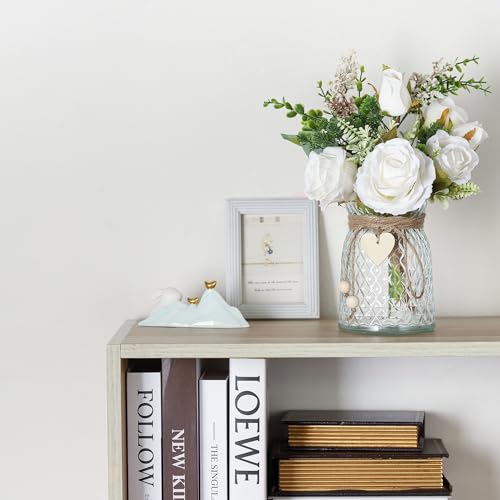 Flojery 2 Packs Faux Flowers in vase,Fake Flowers with Vase, Artificial Silk Roses in Vase, Artificial Flowers in Vase, Faux Flower Arrangement with Vase for Farmhouse (White with vase) - Image 5