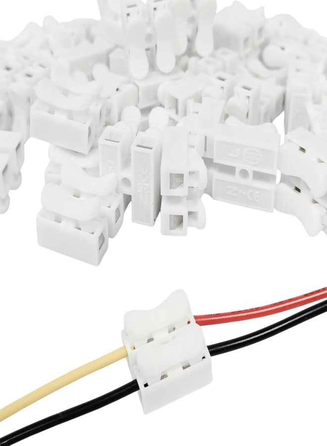 Homenique CH2 2 Pin Push Wire Connector Quick Splice Terminal Block 220V 10A Electrical Clamp Cable Connector for 0.5-2.5mm Wires Compact Design for Safe Wiring (100) - Image 1