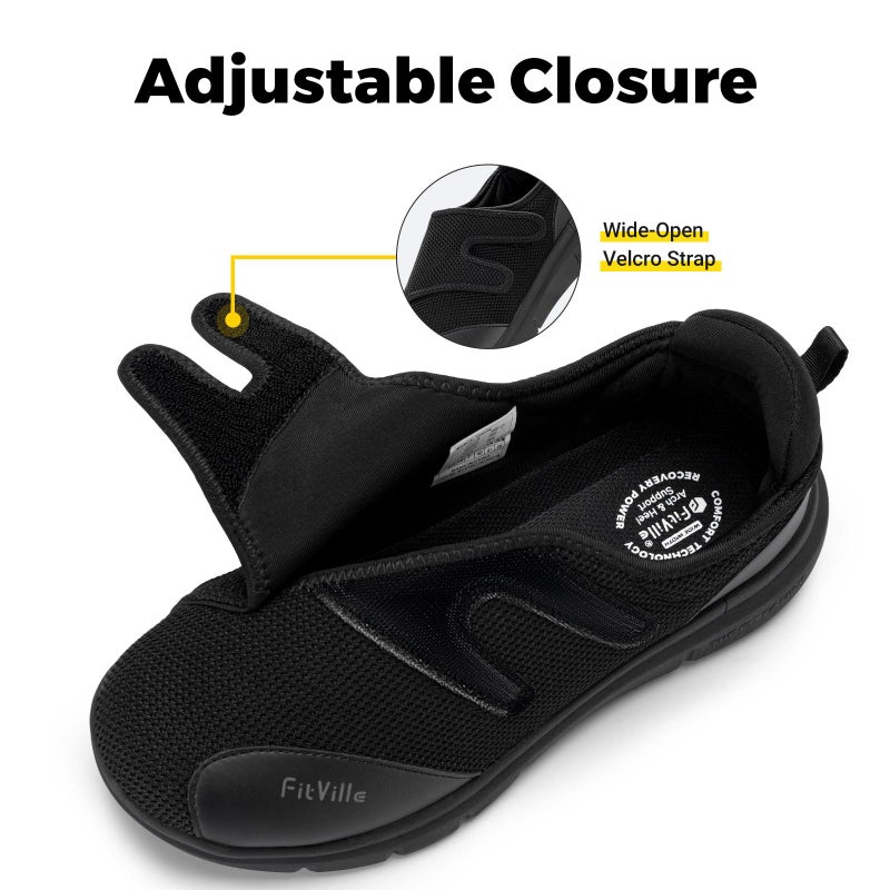 FitVille Diabetic Shoes for Men Extra Wide Width Orthopedic Slip-on Shoes Adjustable Closure Walking Sneakers with Arch Support Cushioning Therapeutic for Swollen Feet (12 X-Wide, Black) - Image 3