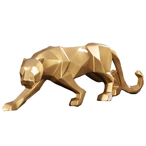 FJWYSANGU Abstract Leopard Statues Panther Sculpture Hand Craved Animal Resin Modern Home Decoration Small Gold - Image 1