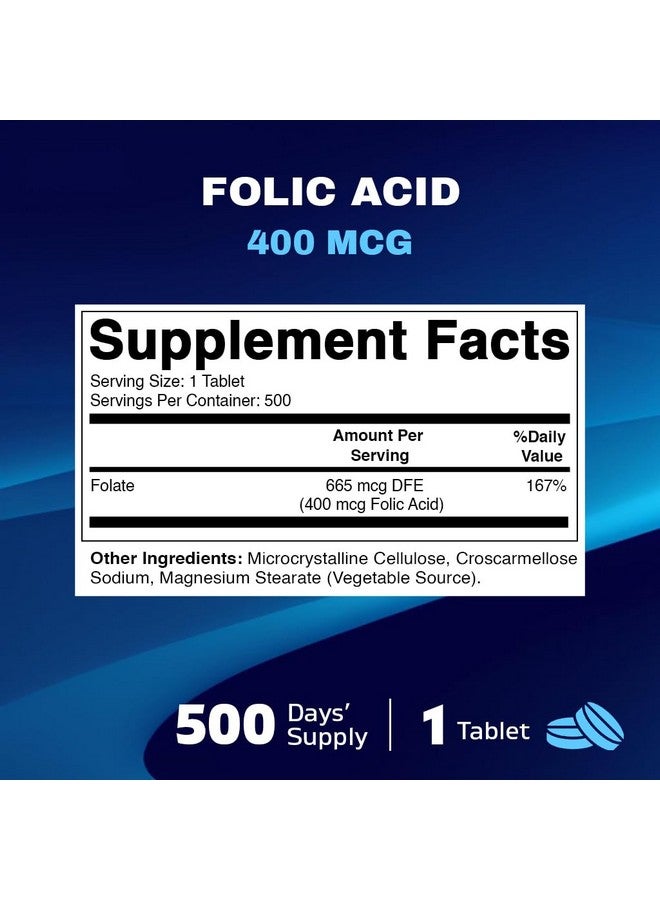 Vitamatic Folic Acid 400 mcg - 500 Vegetarian Tablets - Vitamin B9 - Image 2