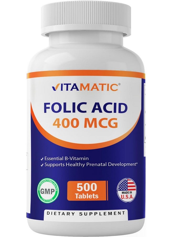 Vitamatic Folic Acid 400 mcg - 500 Vegetarian Tablets - Vitamin B9 - Image 1