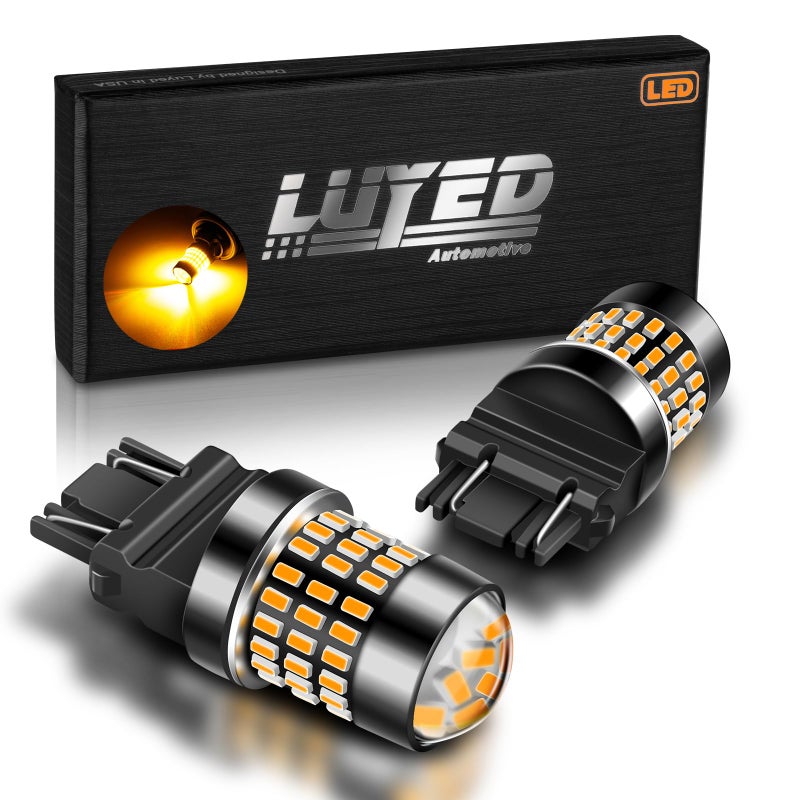 LUYED 3157 LED Bulb Amber Yellow 1800 Lumens Super Bright 3056 3156 3057 4157 LED Bulbs with Projector for Turn Signal Tail Brake Blinker Parking LightsPack of 2