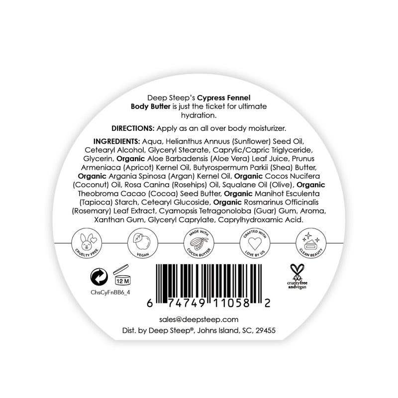 Deep Steep Body Butter, 6 oz â€“ Rich Moisturizer with Ceramides, Coconut Oil, Argan Oil & Aloe Vera â€“ Vegan, Clean Beauty, Smooth & Hydrated Skin (6 Ounces, Cypress Fennel) - Image 2