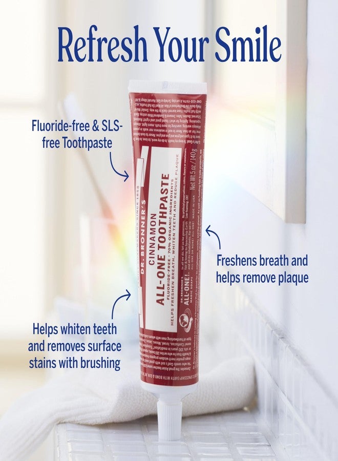 Dr. Bronner's (150ml) - Dr. Bronner's - All-One Toothpaste (Cinnamon, 150ml) - 70% Organic Ingredients, Natural and Effective, Fluoride-Free, SLS-Free, Helps Freshen Breath, Reduce Plaque, Whiten Teeth, Vegan - Image 2