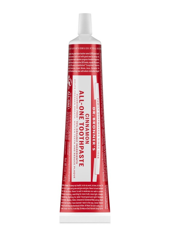 Dr. Bronner's (150ml) - Dr. Bronner's - All-One Toothpaste (Cinnamon, 150ml) - 70% Organic Ingredients, Natural and Effective, Fluoride-Free, SLS-Free, Helps Freshen Breath, Reduce Plaque, Whiten Teeth, Vegan - Image 1
