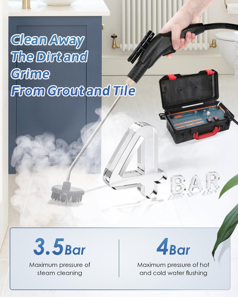 Hapyvergo High Pressure Steam Cleaner, 1700W High Temp Portable Steamer Machine for Cleaning, Tankless and Heavy Duty for Commercial Home Use Grout Tile Kitchen Bathroom Car Detailing - Image 3