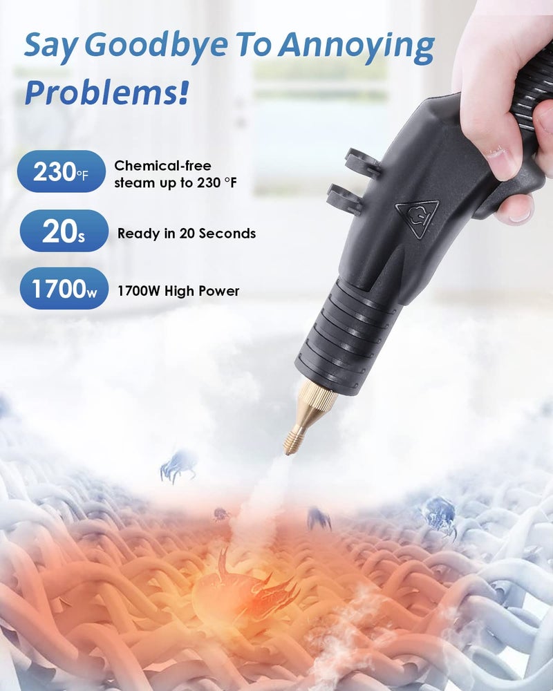 Hapyvergo High Pressure Steam Cleaner, 1700W High Temp Portable Steamer Machine for Cleaning, Tankless and Heavy Duty for Commercial Home Use Grout Tile Kitchen Bathroom Car Detailing - Image 2