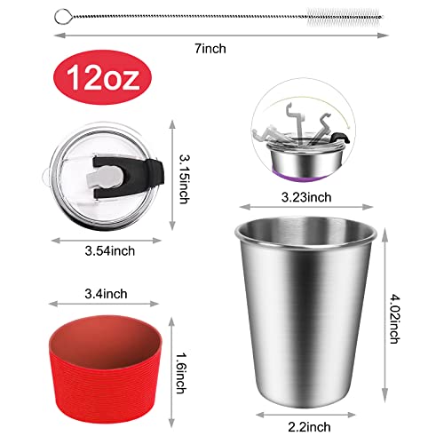 ShineMe Kids Stainless Steel Cups,12oz Kids Metal Drinking Glasses with Lids and Sleeves, 5pack Reusable Water Tumbler for Children and Adults Spill Proof, Apply to Indoor and Outdoor - Image 2