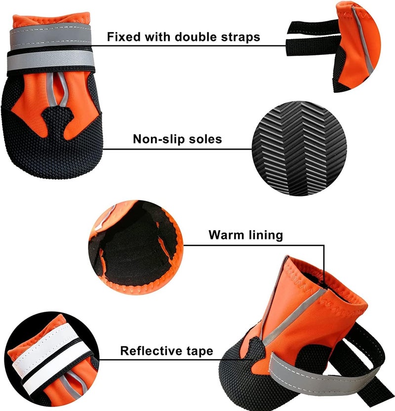 Luckam أحذية واقية غير قابلة للانزلاق، مقاومة للماء لوسائد مصابة، مجموعة من 4 أحذية مقاومة للاهتراء مع أحزمة عاكسة، للكلاب الصغيرة والمتوسطة والكبيرة في الهواء الطلق (م، برتقالي) - Image 3