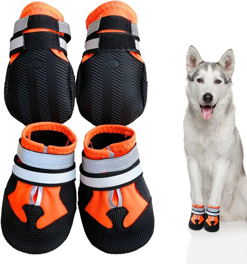 Luckam أحذية واقية غير قابلة للانزلاق، مقاومة للماء لوسائد مصابة، مجموعة من 4 أحذية مقاومة للاهتراء مع أحزمة عاكسة، للكلاب الصغيرة والمتوسطة والكبيرة في الهواء الطلق (م، برتقالي) - Image 5