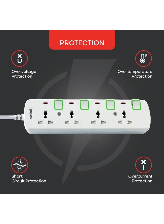 سانفورد مقبس تمديد عالمي Sanford SF2302ES رباعي الاتجاهات، كابل بطول 3 أمتار، مفتاح فردي، تيار مقنن أقصى 13 أمبير، قابس منصهر قياسي (BS 1363)، مدخل قابس عالمي، هيكل مقاوم للحريق، مصراع أمان للأطفال، مؤشر طاقة، مثالي للمقابس العالمية - Image 4