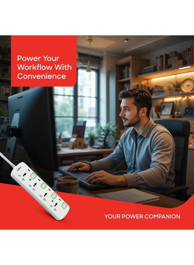 سانفورد مقبس تمديد عالمي Sanford SF2302ES رباعي الاتجاهات، كابل بطول 3 أمتار، مفتاح فردي، تيار مقنن أقصى 13 أمبير، قابس منصهر قياسي (BS 1363)، مدخل قابس عالمي، هيكل مقاوم للحريق، مصراع أمان للأطفال، مؤشر طاقة، مثالي للمقابس العالمية - Image 2