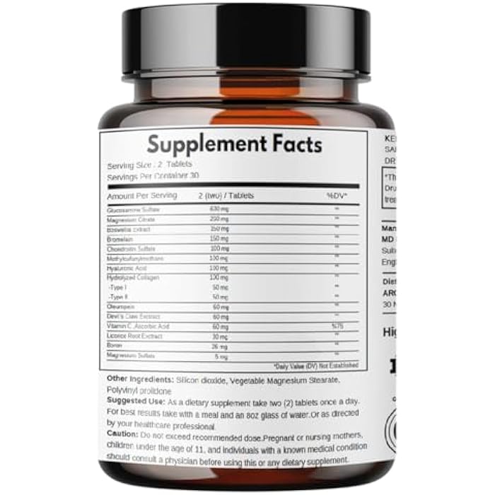 aromel Glucosamine Chondroitin | Turmeric | Msm | Joint Support | Supplement for Relief | 60 Tablets | for | Bones | Back | Knees | Hands - Image 2