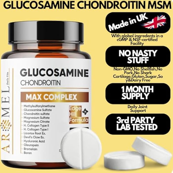 aromel Glucosamine Chondroitin | Turmeric | Msm | Joint Support | Supplement for Relief | 60 Tablets | for | Bones | Back | Knees | Hands - Image 4