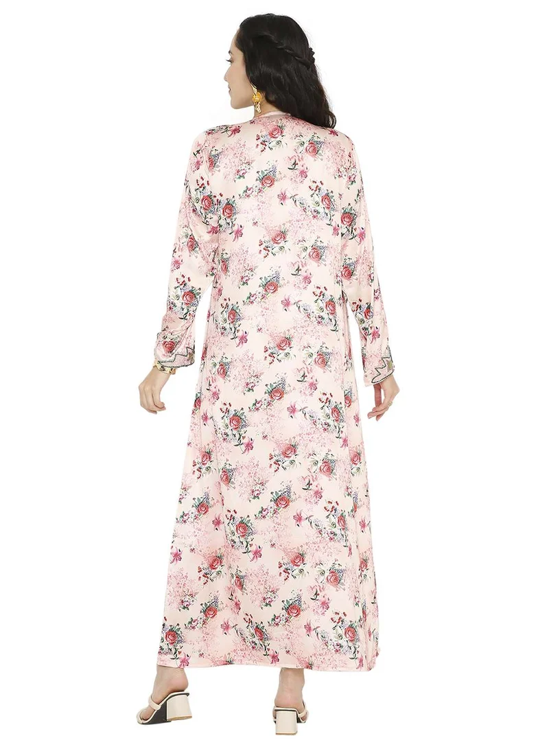 HANA & SARA LONG FLORAL PRINTED MODEST UNIQUE BEADED ARABIC KAFTAN FARASHA JALABIYA DRESSES