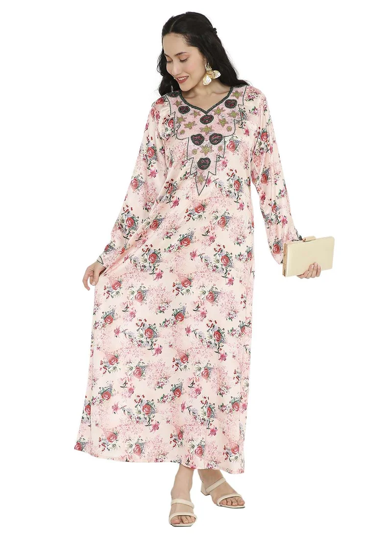 HANA & SARA LONG FLORAL PRINTED MODEST UNIQUE BEADED ARABIC KAFTAN FARASHA JALABIYA DRESSES