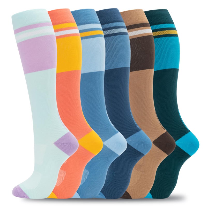 fenglaoda Compression Socks for Women Men Support Circulation 6 Pairs Socks For Nurse, Travel, Flight - Image 1