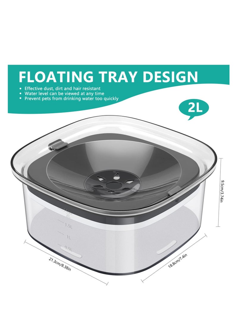 SOLARAE Pet Cat Dog Water Bowl, Non Slip Slow Water Feeder for Cats, 2L Large Capacity No Spill Splash Free Cat Water Bowl, for Dogs Cats Pets(Transparent) - Image 3