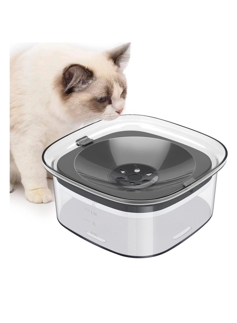 SOLARAE Pet Cat Dog Water Bowl, Non Slip Slow Water Feeder for Cats, 2L Large Capacity No Spill Splash Free Cat Water Bowl, for Dogs Cats Pets(Transparent) - Image 1