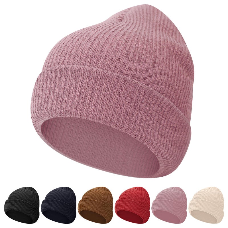 WYOK Kids Winter Beanie Hat - Toddler Youth Boys Girls Knit Warm Soft Cozy Cap for Autumn Classic Slouchy Cuffed Cap (One Size, Pink) - Image 1