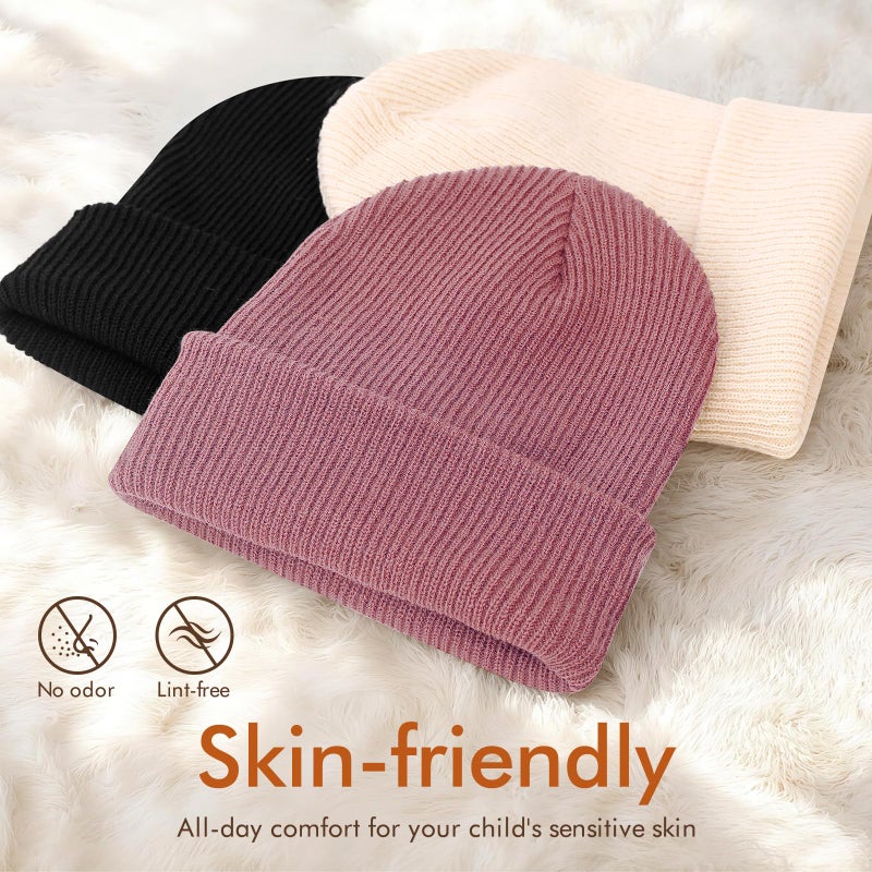 WYOK Kids Winter Beanie Hat - Toddler Youth Boys Girls Knit Warm Soft Cozy Cap for Autumn Classic Slouchy Cuffed Cap (One Size, Pink) - Image 2