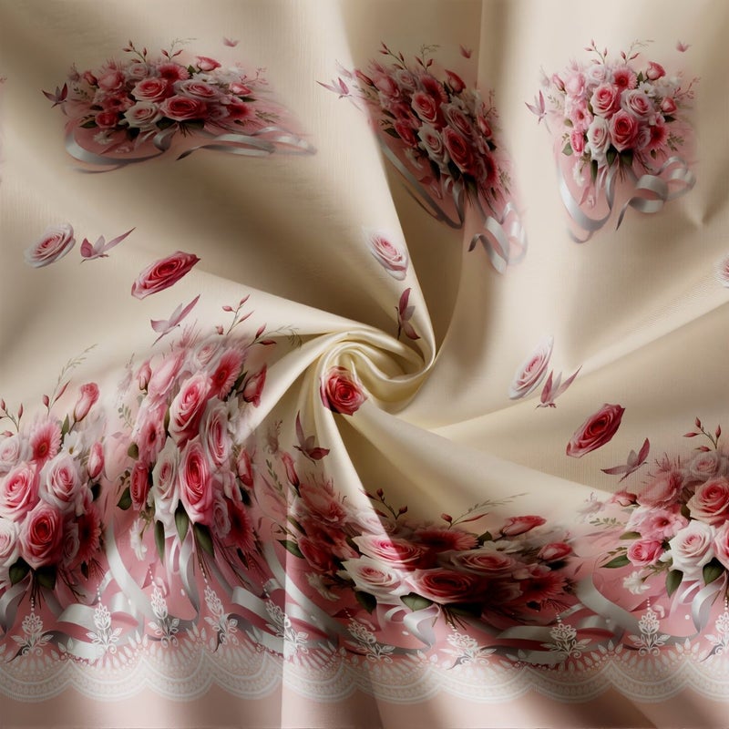 A Light Pink Rose Bouquet Printed Full Fitted Sheet Pale Pinkish Gray Soft Comfortable Snug Fit and Easy Care Machine Washable for Bedroom Hotel School Dormitory Double Bed Single Bed - Image 4