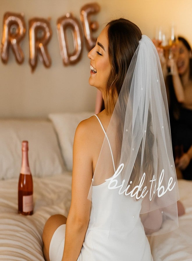TARINI Veil for Bride, Bride to Be Veil - White Tulle Bridal Veil with Pearls & Hair Comb, Bachelorette Party Accessories Bridal Shower Decor Engagement Gift for Bride-to-Be - Image 4