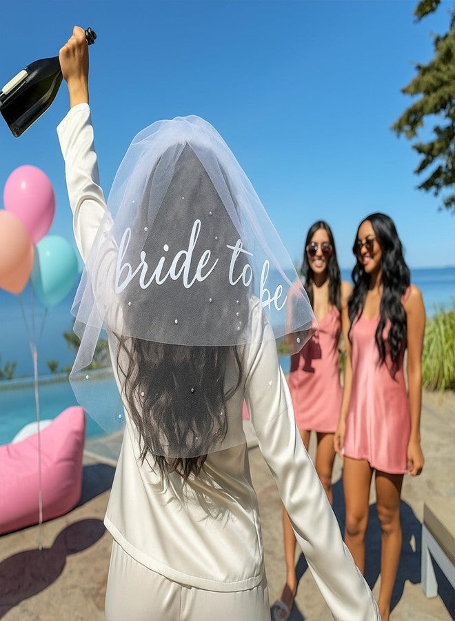 TARINI Veil for Bride, Bride to Be Veil - White Tulle Bridal Veil with Pearls & Hair Comb, Bachelorette Party Accessories Bridal Shower Decor Engagement Gift for Bride-to-Be - Image 5