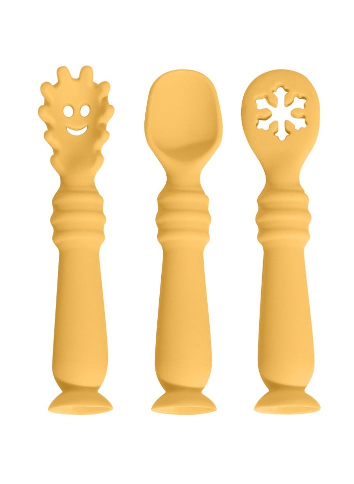 Children's Silicone Tableware Set Baby Food Tray Tableware Yellow Food Spoon (Three-Piece Set) - Image 1