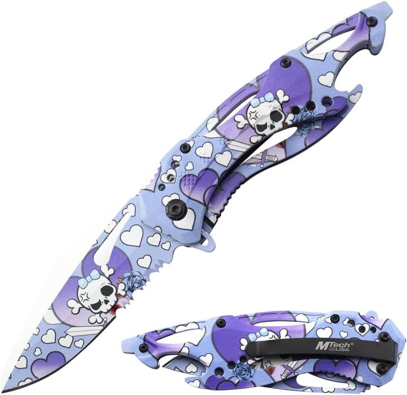 MTECH USA Folding Knife, 3.75-Inch Half-Serrated Blade, Titanium Coating, Glass Breaker, Pocket Clip - Image 1