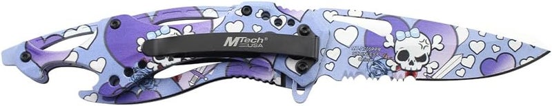 MTECH USA Folding Knife, 3.75-Inch Half-Serrated Blade, Titanium Coating, Glass Breaker, Pocket Clip - Image 3