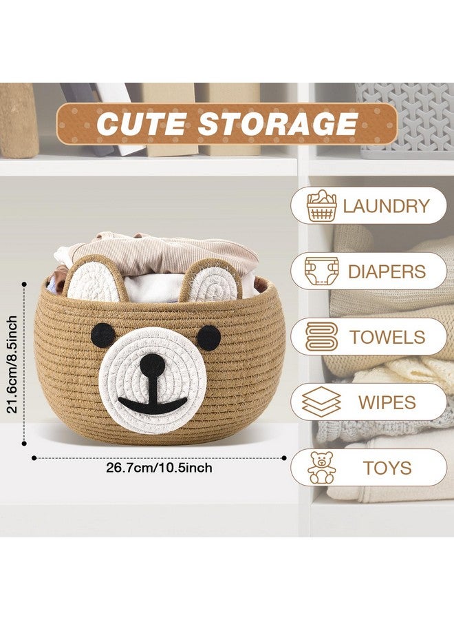 Zopeal سلة زوبيل للأطفال لغرفة الأطفال مع أكياس هدايا وأشرطة سلة هدايا مصنوعة من حبل القطن المنسوج على شكل دب مع مقابض لتخزين وتنظيم الزينة في غرفة المعيشة أو الحمام، 10.5" قطر x 8.5" ارتفاع (كاكي) - Image 3