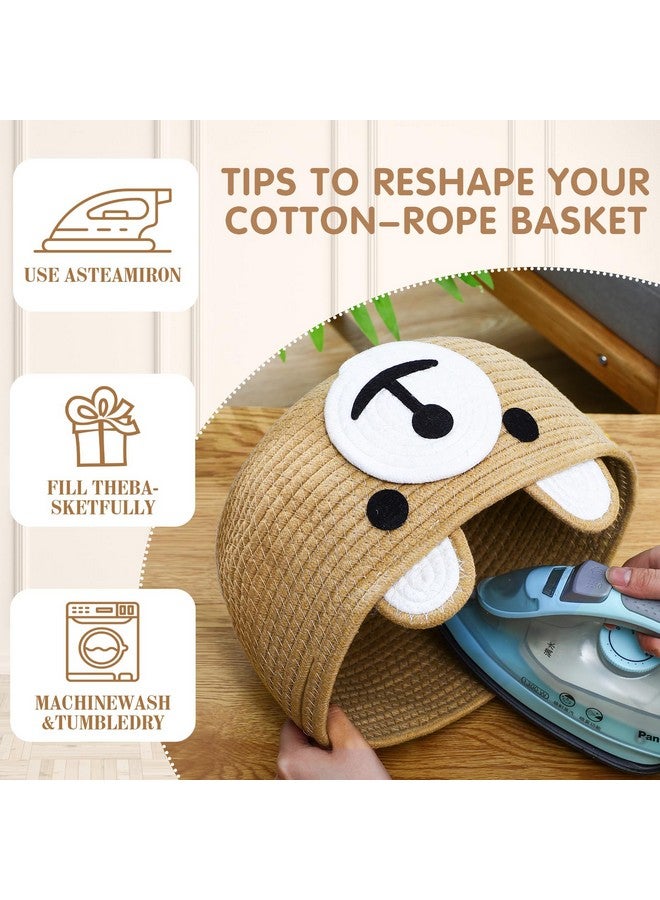 Zopeal سلة زوبيل للأطفال لغرفة الأطفال مع أكياس هدايا وأشرطة سلة هدايا مصنوعة من حبل القطن المنسوج على شكل دب مع مقابض لتخزين وتنظيم الزينة في غرفة المعيشة أو الحمام، 10.5" قطر x 8.5" ارتفاع (كاكي) - Image 4