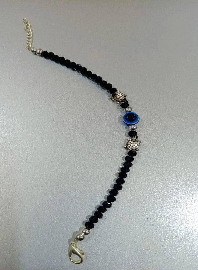 VRUTA Evil Eye Metal Anklet for Women Black Beaded Chain Payal with Charms (Design 6) - Image 3