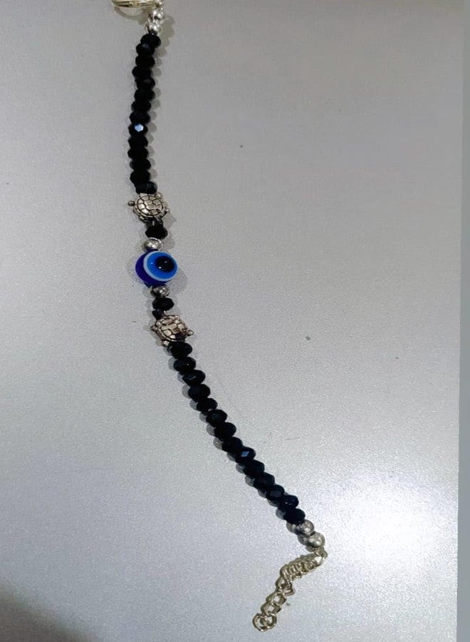 VRUTA Evil Eye Metal Anklet for Women Black Beaded Chain Payal with Charms (Design 6) - Image 4