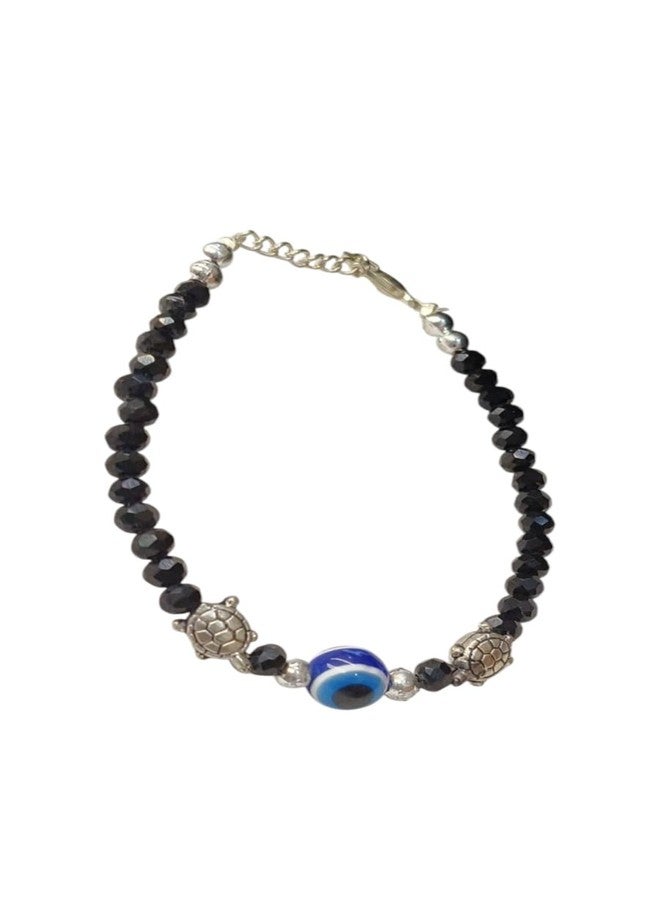 VRUTA Evil Eye Metal Anklet for Women Black Beaded Chain Payal with Charms (Design 6) - Image 1