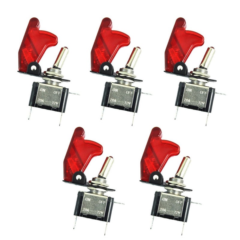 ESUPPORT Car Red Cover Red LED Light Rokcer Toggle Switch SPST ON Off Pack of 5