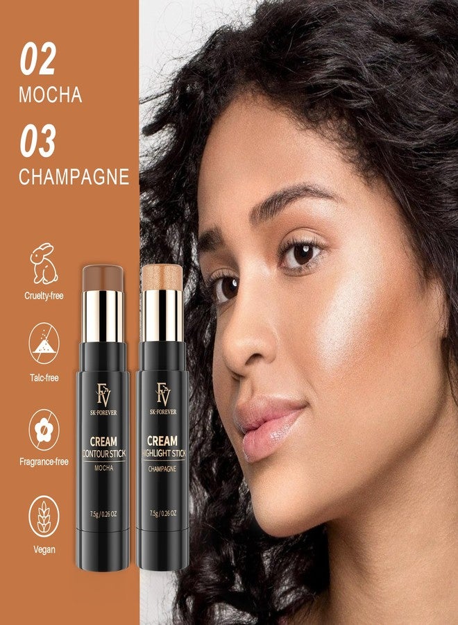 FV 2PCS Contour and Highlighter Stick, Highly Pigmented & Blendable, Long Lasting & Creamy Texture, Waterproof, Natural Finish Contour Set for Face Sculpting, Travel-Friendly (02 Mocha & 03 Champagne) - Image 4