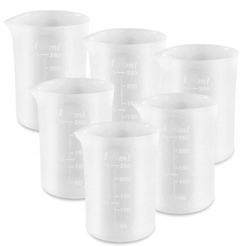 Coopay 250 ml Silicone Measuring Cups for Resin NonStick Mixing Cups Glue Tools Precise Scale for for Resin DIY Craft Jewelry Making 6 PCS
