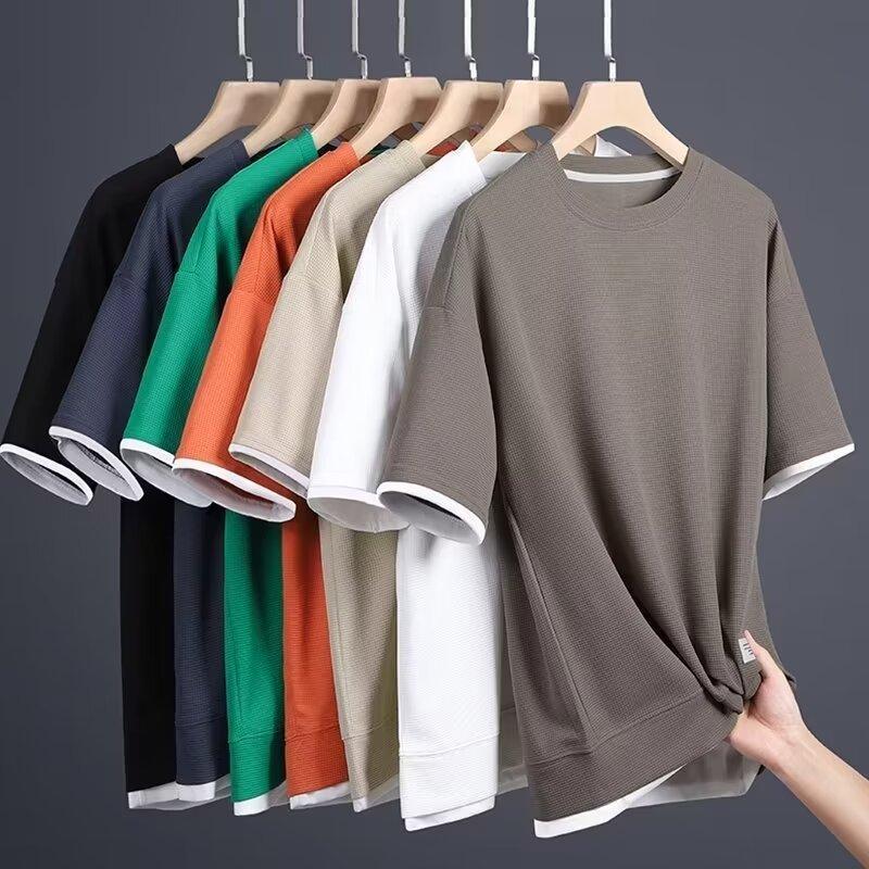 Summer Fake Two-Piece T-Shirt Men'S High-End Casual Large Size Sports Short-Sleeved Three-Quarter Sleeve Bottoming Shirt Men'S Large Size T-Shirt - Image 2