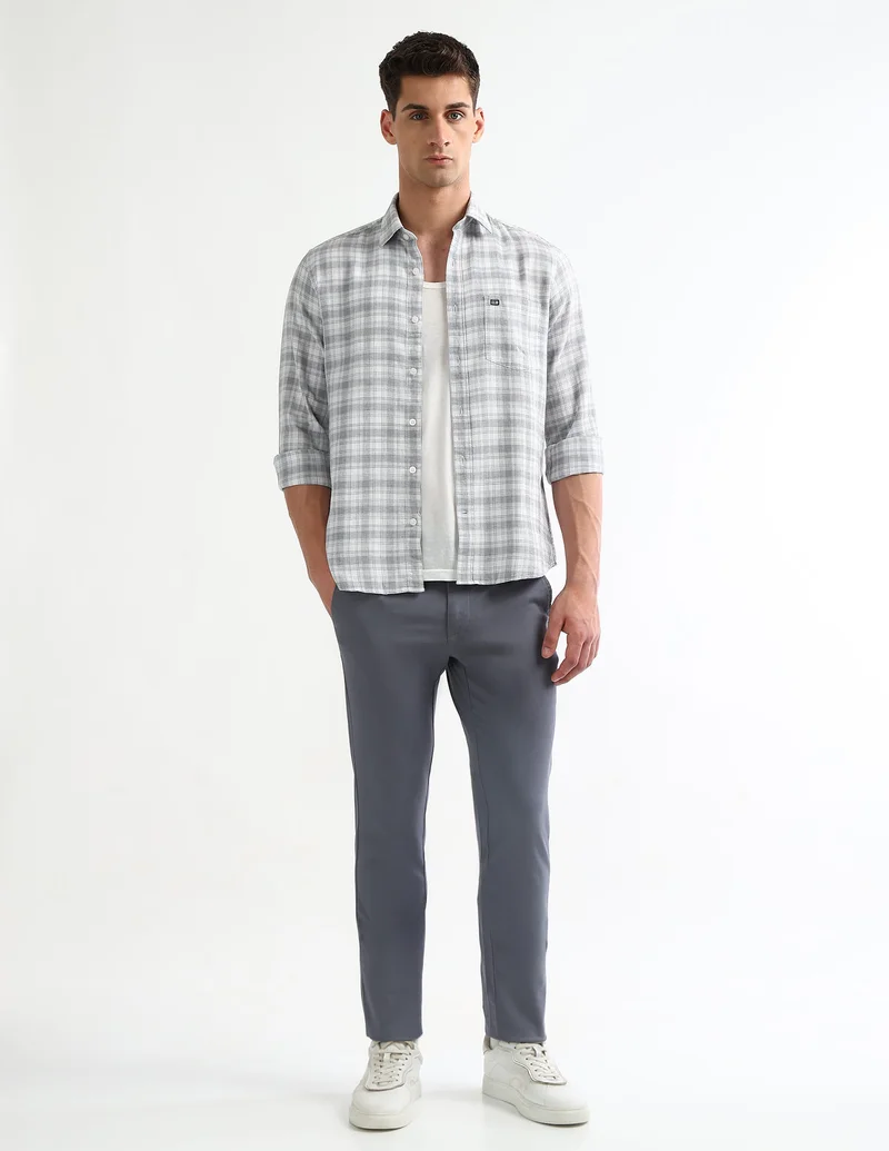 Arrow Light Grey Slim Fit Checked Shirt for Men | Best Price UAE